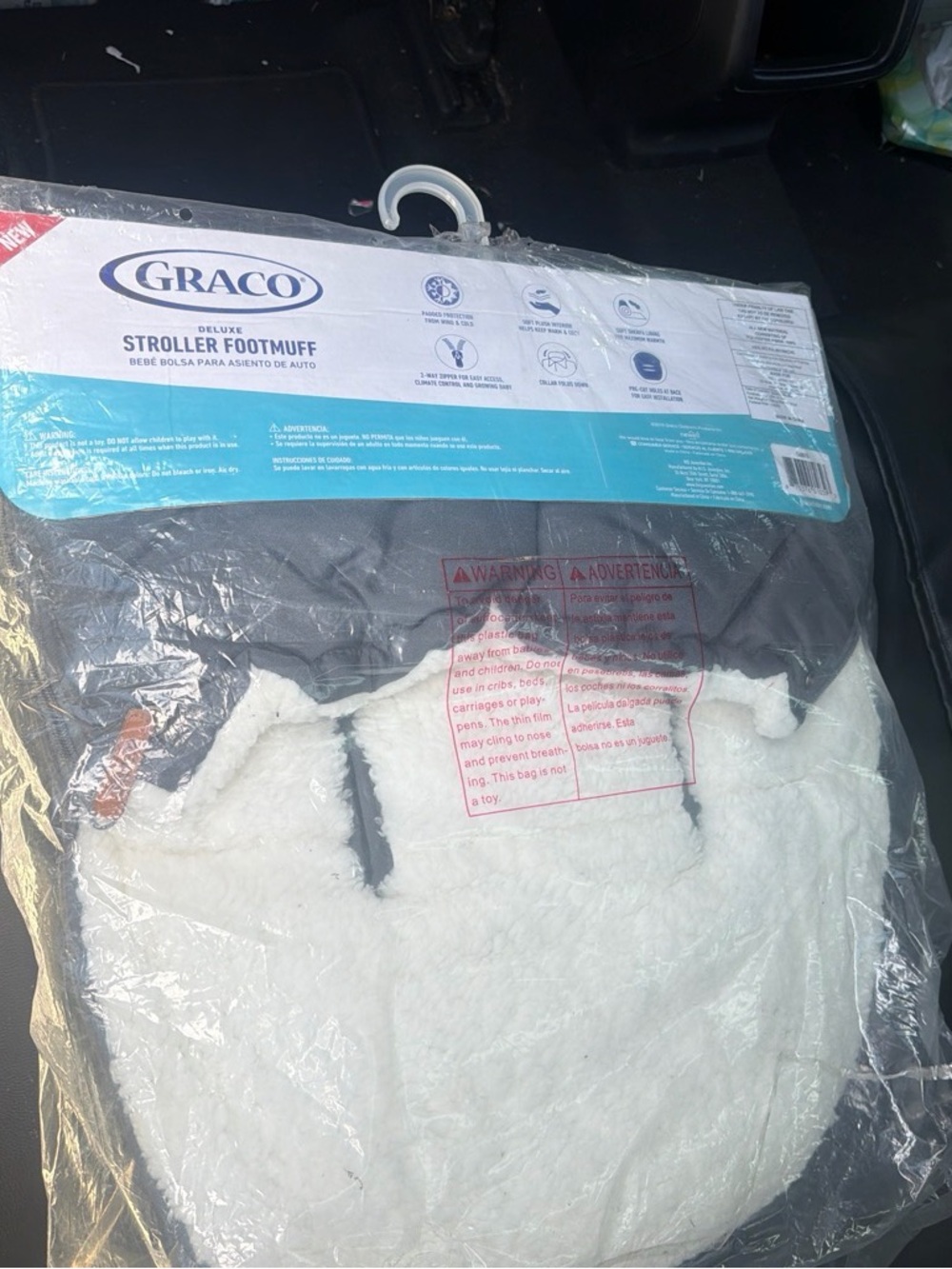 Graco Deluxe Stroller Footmuff - White Faux Fur with Gray Shell